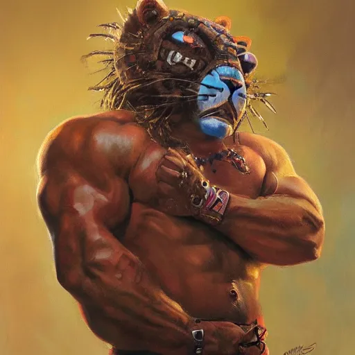 Image similar to Buff wrestler wearing a jaguar mask, character portrait art by Donato Giancola, Craig Mullins, digital art, trending on artstation