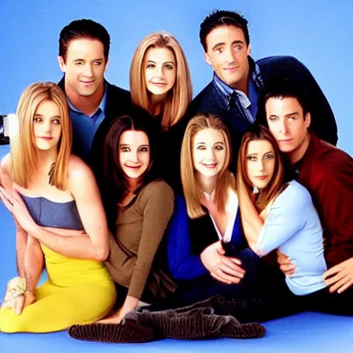 Prompt: a photo of the cast of the tv show friends but everyone is emma watson