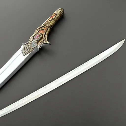 Image similar to A beautiful and realistic sword,dazzling gem in the hilt,fantasy,masterwork,good lighting