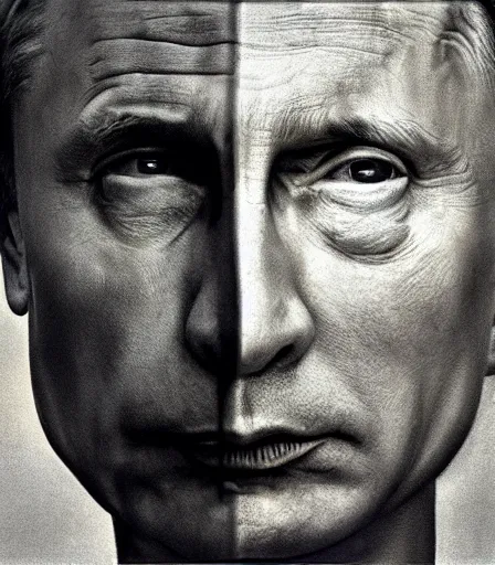 Image similar to a high quality, high detail, photorealistic portrait of vladimir putin by james nachtwey and lucian freud,