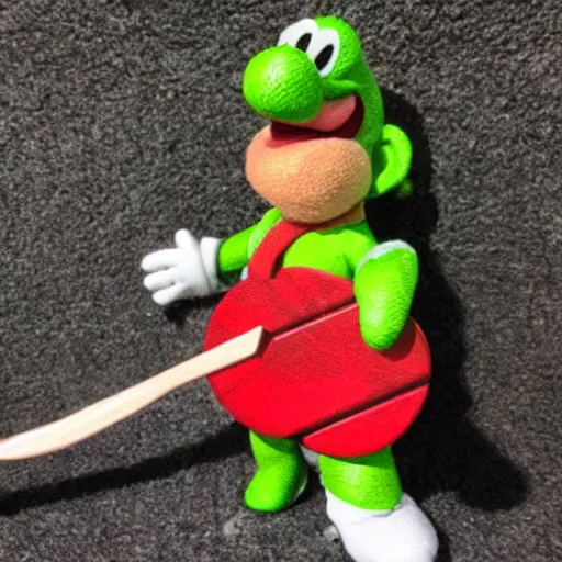 Image similar to Yoshi with a battleaxe