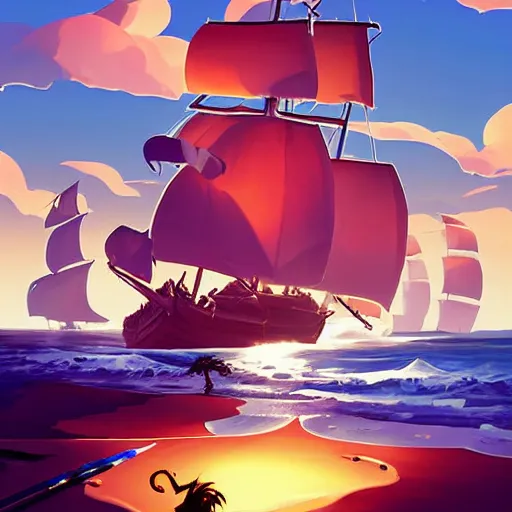 Image similar to painting treasure on sea of thieves game smooth median photoshop filter cutout vector, behance hd by jesper ejsing, by rhads, makoto shinkai and lois van baarle, ilya kuvshinov, rossdraws global illumination