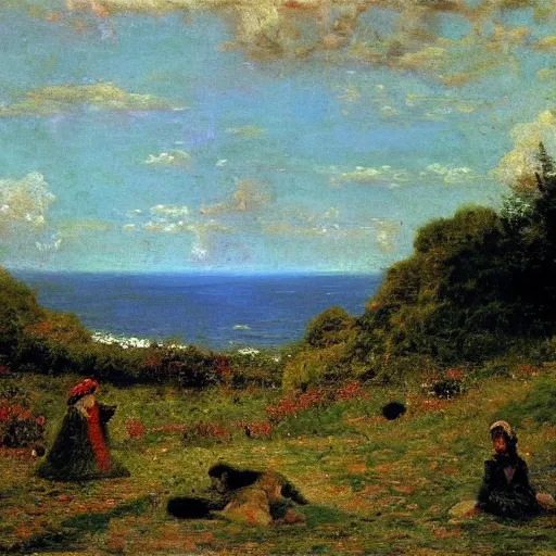 Image similar to The last day in paradise, oil on canvas, 1883