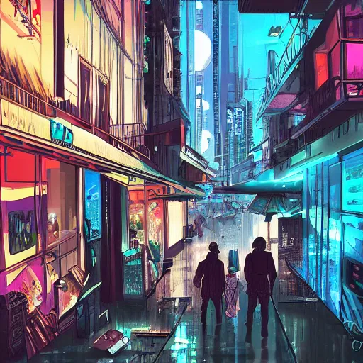 Image similar to a view on a futuristic cyberpunk paris, digital painting