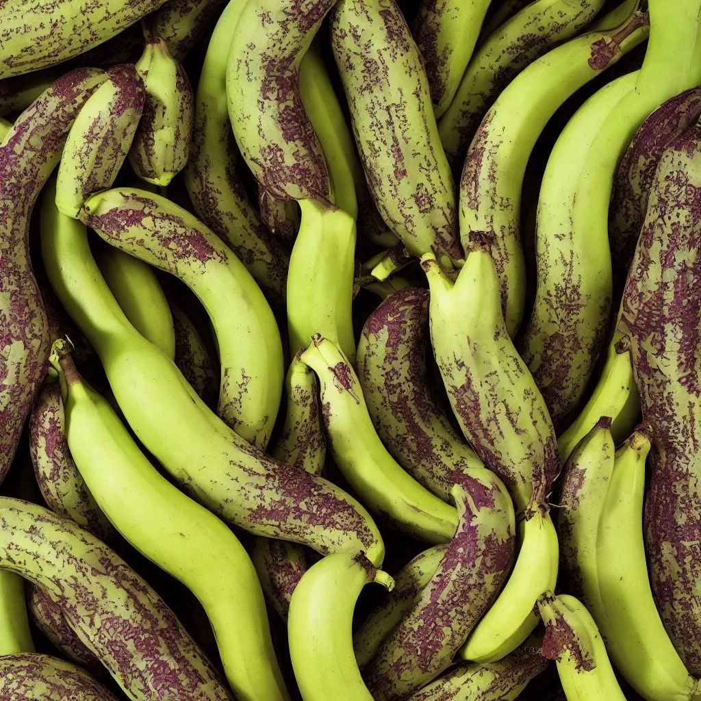 Prompt: very ripe bananas organized like a complex fractal, cracked, vegetable foliage, art nouveau fractal with petal shape, and stems, mesh roots, hyper real, food photography, high quality