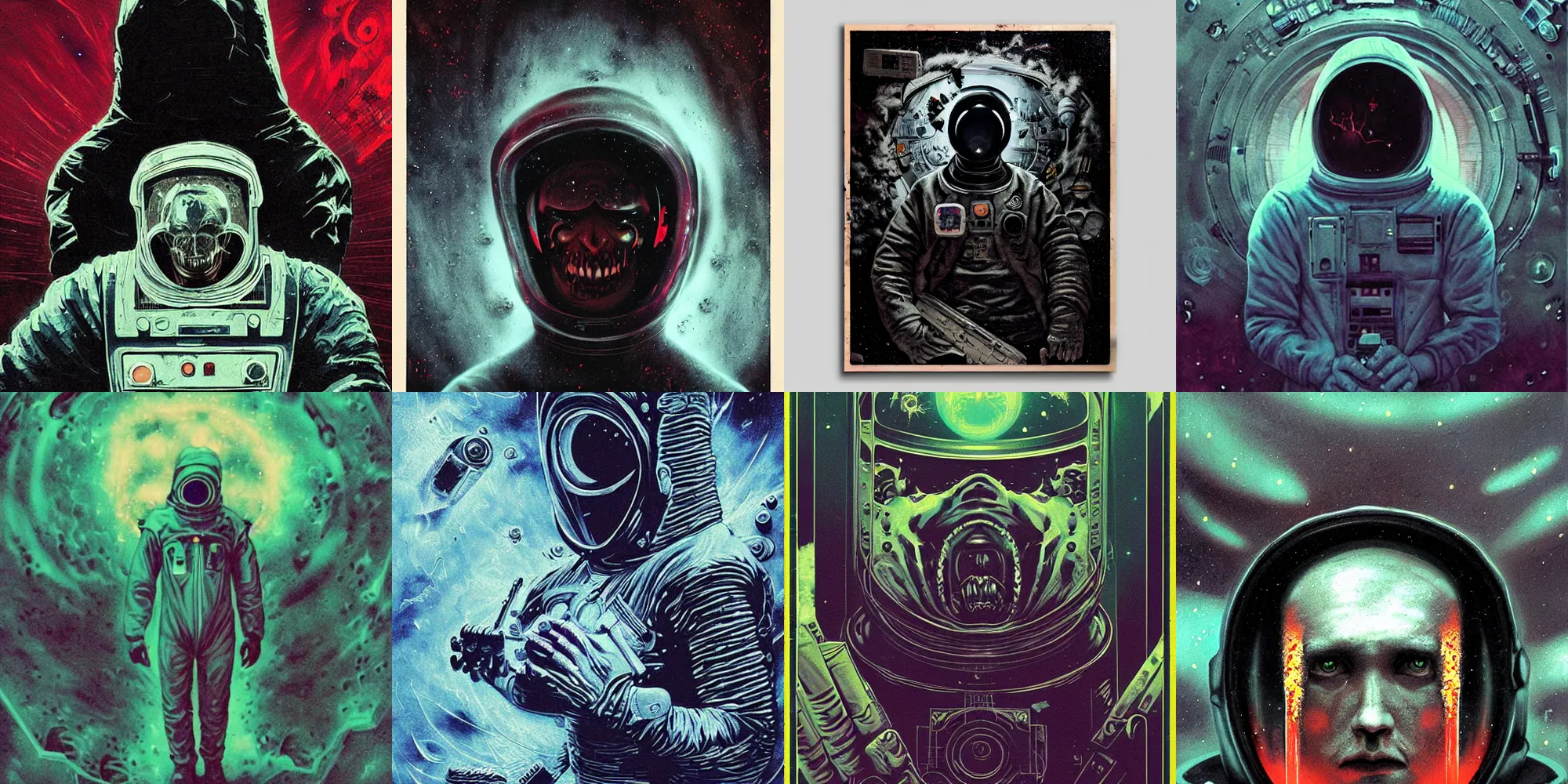 Prompt: dark astronaut, horror poster 9 0 s, cosmic horror, abstract, ghostly, arcade, duotone, poltergeist, lets get weird, intricate, elegant, highly detailed, digital painting, artstation, smooth, sharp focus, art by mondo, julian del rey and greg rutkowski, david la chapelle, ultraviolet colors,