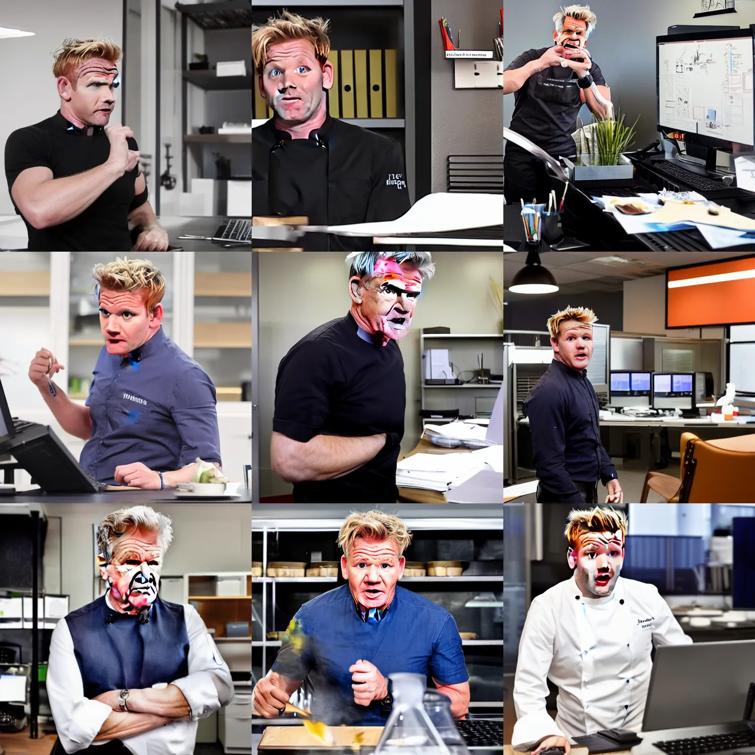 Prompt: Gordon Ramsay working in an office shouting at his computer