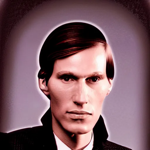 Image similar to A photograph portrait of Jerma985 with short-medium length hair a combover wearing early 1970s menswear in the early 1970s, taken in the early 1970s, grainy, taken on a 1970s Polaroid Camera, realistic, hyperrealistic, very realistic, highly detailed, very detailed, extremely detailed, detailed, digital art, trending on artstation, colorized photo