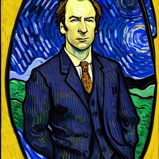 Image similar to a detailed portrait of bob odenkirk as saul goodman by van gogh