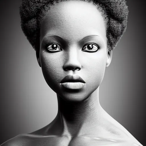 Image similar to a beautiful Cotton Mill black Girl, symmetrical, perfect body and face. dramatic angle, ornate, details, smooth, sharp focus, illustration, realistic, cinematic, artstation, award winning, rgb , unreal engine, octane render, cinematic light, macro, depth of field, blur, red light and clouds from the back, highly detailed epic cinematic concept art CG render made in Maya, Blender and Photoshop, octane render, excellent composition, dynamic dramatic cinematic lighting, aesthetic, very inspirational, arthouse by Henri Cartier Bresson