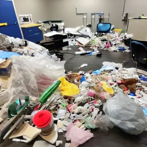 Image similar to operating room covered with trash