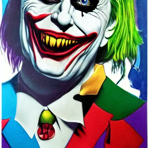 Image similar to angela merkel as joker in dark knight, airbrush art, drew struzan illustration art, key art, movie poster