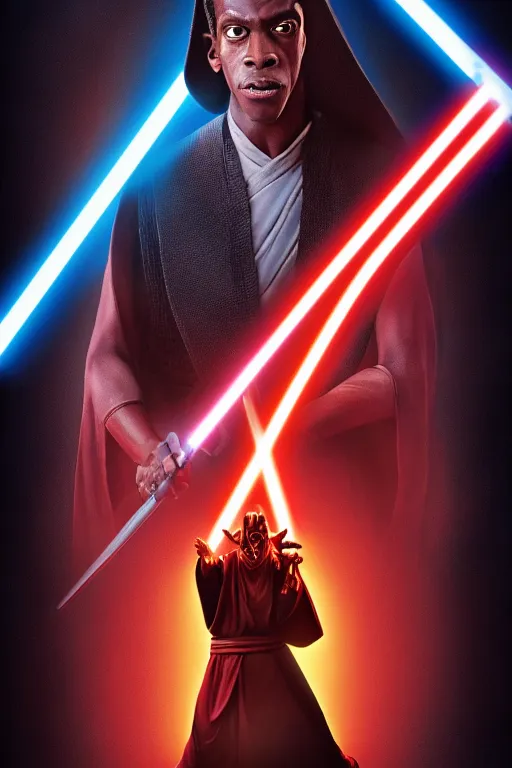 Image similar to a movie poster of jar jar binks as a sith lord, 8 k