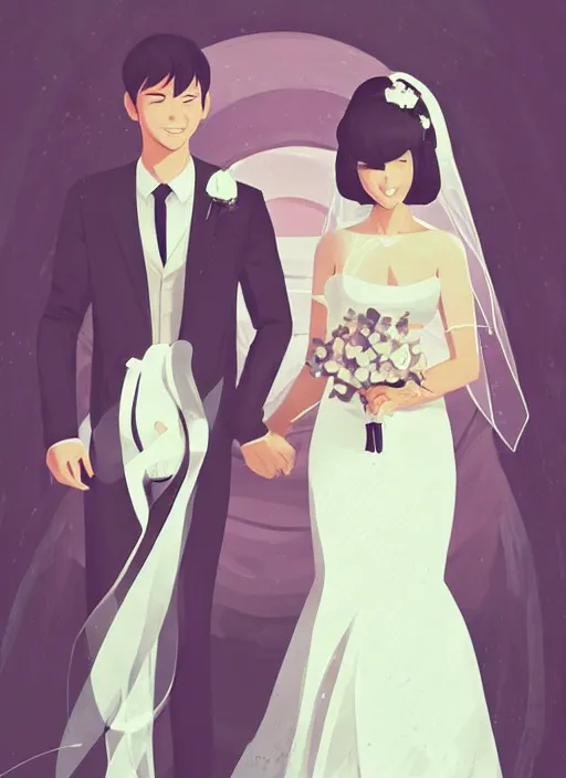 Image similar to a bride and groom on their wedding day. clean cel shaded vector art. shutterstock. behance hd by lois van baarle, artgerm, helen huang, by makoto shinkai and ilya kuvshinov, rossdraws, illustration, art by ilya kuvshinov