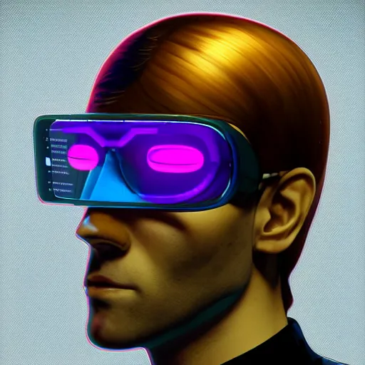 Prompt: highly detailed futuristic Apple iGlass computer glasses on face of human, cyberpunk, calling friend as a hologram, hand tracking, concept art, character art, studio lightning, bright colors, intricate, masterpiece, photorealistic, hyperrealistic, sharp focus, high contrast, Artstation HQ, DeviantArt trending, 8k UHD, Unreal Engine 5