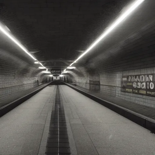 Prompt: A creepy liminal subway station at night
