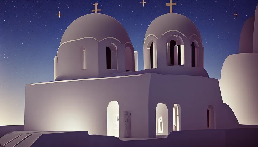 Image similar to 🌟🌜🎆, Art Deco, in SANTORINI island, starry night, Trending artstation, octane render, cgsociety, surrealist, cinematic, shadow of the tomb rider