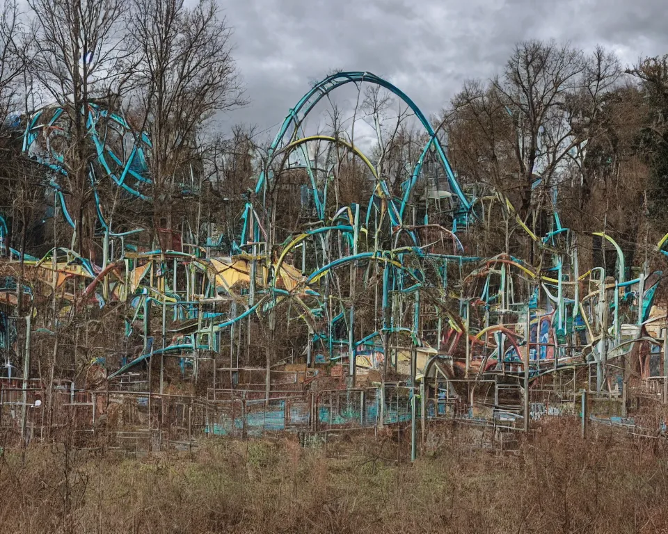 Image similar to a abandoned theme park