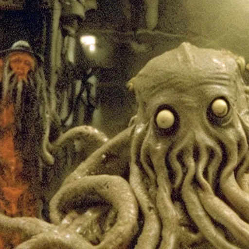 Image similar to a film still of Cthulhu in a David Cronenberg's film