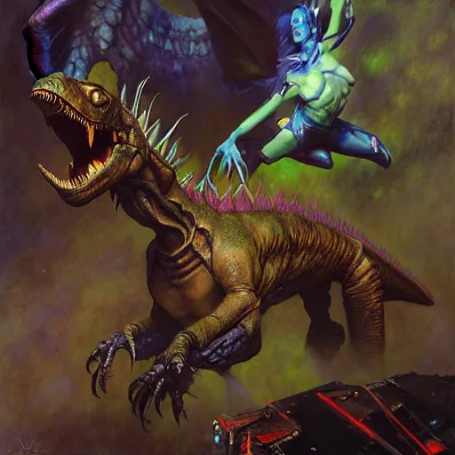 Image similar to portrait aerodactyl dinosaur mutant xmen. shadowrun furaffiniy cyberpunk fantasy highly detailed painting by gaston bussiere craig mullins jc leyendecker gustav klimt artgerm greg rutkowski john berkey, bergey, craig mullins, ruan jia, raymond swanland, jeremy mann, tom lovell, alex malveda