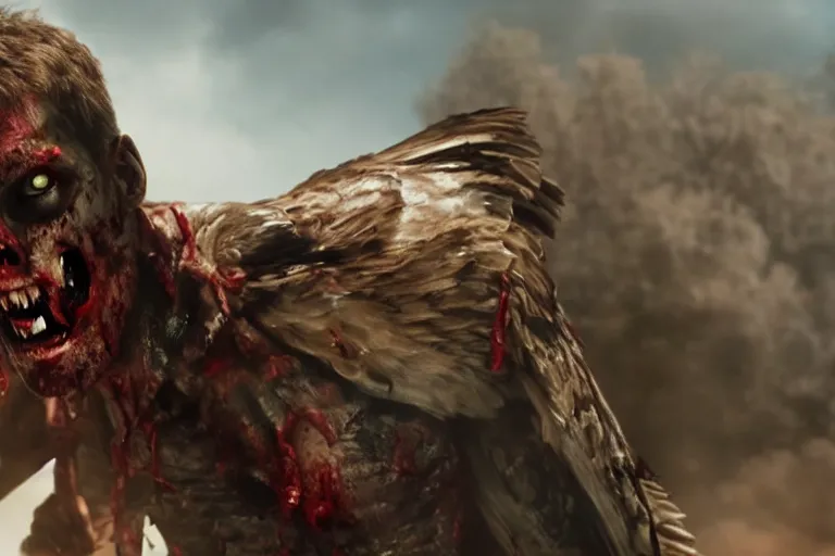 Prompt: film still of zombie zombie Sam Wilson falcon with wings out in new avengers movie, 4k