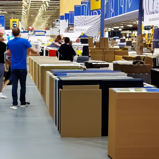 Prompt: flash photograph of an alien shopping for furniture at ikea