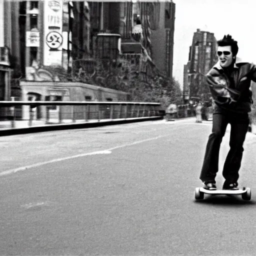Prompt: elvis presley riding a skateboard in Newyork-W 960