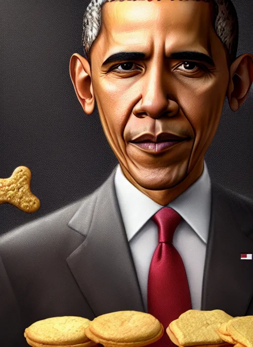 Image similar to highly detailed closeup portrait of obama as a fairytale medieval prince eating cookies, unreal engine, nicoletta ceccoli, mark ryden, lostfish, earl norem, global illumination, god rays, detailed and intricate environment