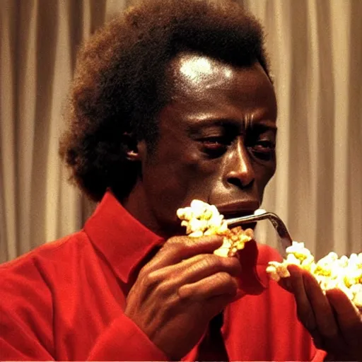 Image similar to miles davis eating popcorn, photorealistic, hd, 4 k, award - winning