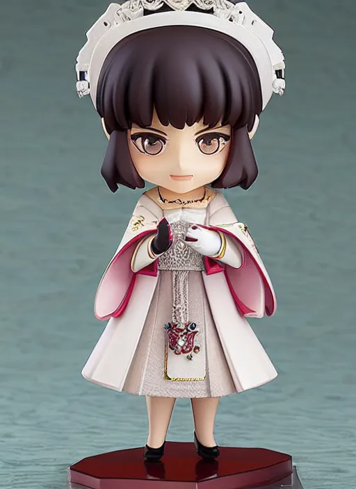 Prompt: queen elizabeth nendoroid, well - designed, realistic lighting, promotional,