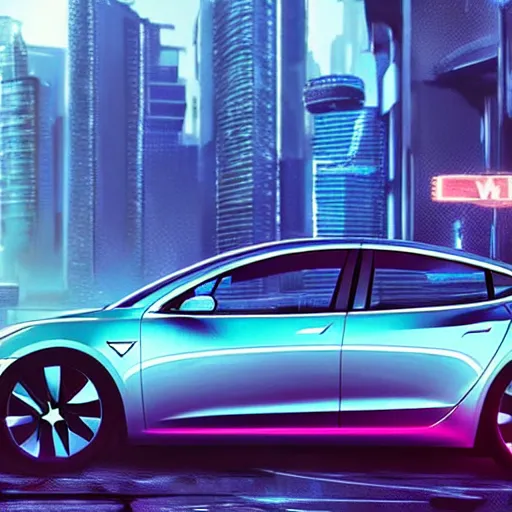 Prompt: cyberpunk synthwave a dented tesla model 3 with scratches in a futuristic miserable city, concept art smooth sharp focus futuristic cgsociety