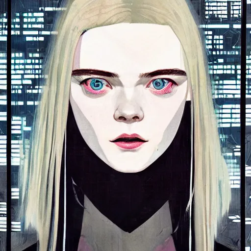 Image similar to Elle Fanning in Ghost in the Shell picture by Sachin Teng, asymmetrical, dark vibes, Realistic Painting , Organic painting, Matte Painting, geometric shapes, hard edges, graffiti, street art:2 by Sachin Teng:4