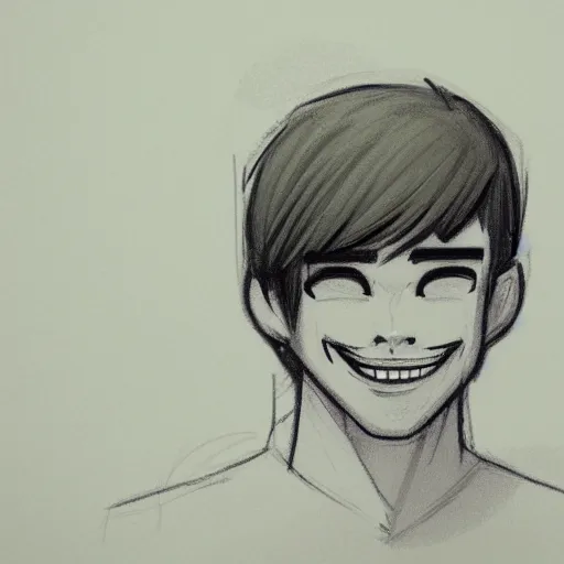 Prompt: sketch of a smiling teenage boy with very short side part hair smiling trending on artstation