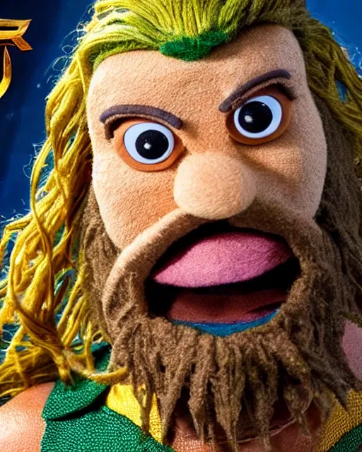 Image similar to aquaman as a muppet. highly detailed felt. realistic photo. 4 k.