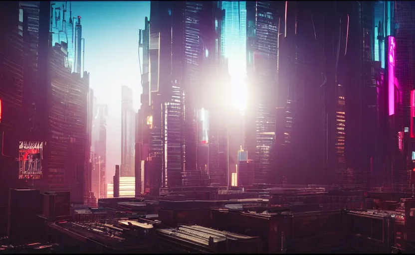 Prompt: cyberpunk new york. daylight. sunlight. lens flare. light fixtures. 8 k. detailed. photorealism. artstation. 2 5 mm f / 1. 7 asph lens. ultra realistic