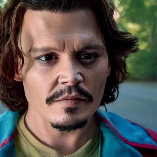 Prompt: johnny Depp starring in stranger things as a high quality 4k still frame