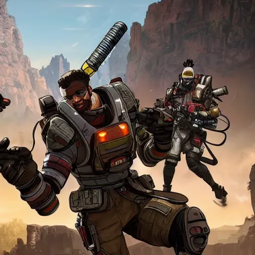 Image similar to loading screen, apex legends, high resolution, sharp focus, concept art, dynamic pose, cinematic lighting