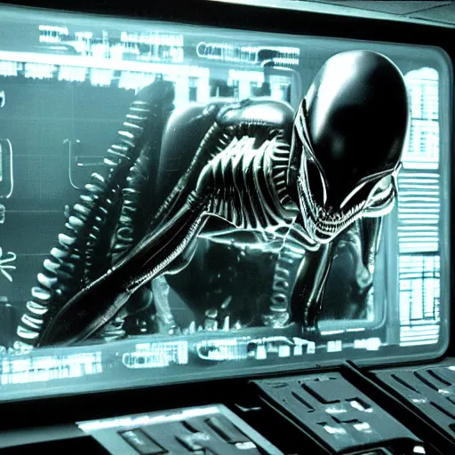 Prompt: computer display from the movie alien 1 9 7 9