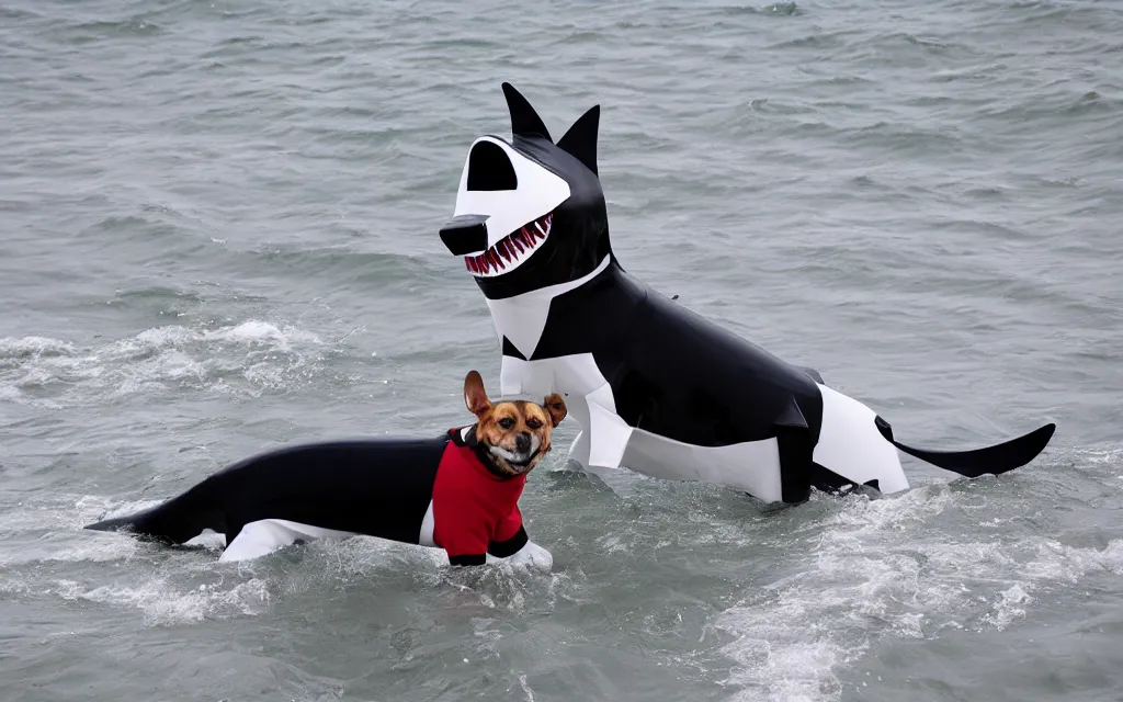 Image similar to Dog cosplaying badly as a shark