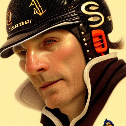 Image similar to 2005 portrait of former hockey player and coach Lou Vairo, fantasy, intricate, elegant, highly detailed, digital painting, artstation, concept art, smooth, sharp focus, luxury fashion illustration, art by artgerm and greg rutkowski and alphonse mucha, brightly lit cinematic soft lighting, photorealistic