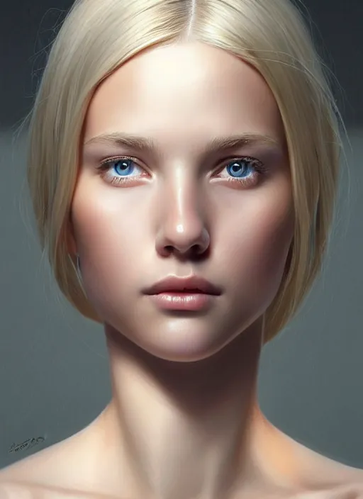 Image similar to symmetry!! portrait of young woman blessed with ever - increasing physical and mental perfection, slice - of - life, realism, blonde hair, perfect face!! intricate, elegant, highly detailed, vision of holy perfection!! digital painting, artstation, concept art, smooth, sharp focus, illustration, humanity, art by artgerm and greg rutkowski and alphonse mucha