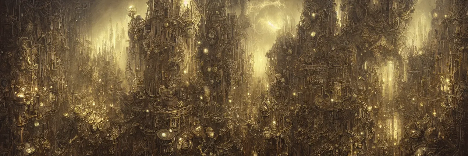 Image similar to Marc Simonetti, Mike Mignola, smooth liquid metal with detailed line work, Mandelbulb, Exquisite detail perfect symmetrical, silver details, hyper detailed, intricate ink illustration, golden ratio, city night, steampunk, smoke, neon lights, starry sky, steampunk city background, liquid polished metal, by peter mohrbacher