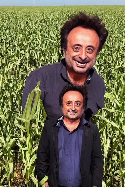 Image similar to Giorgio A. Tsoukalos, abducted by an alien space ship in a corn field