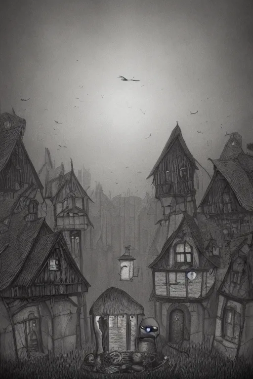 Image similar to Nightmare Village by John Kenn Mortensen, Trending on artstation, artstationHD, artstationHQ, 4k, 8k