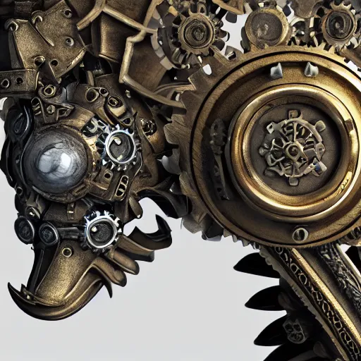 Image similar to A steampunk ornate wolf made of engraved full plate armor and gears, Macro shot by Justin Gerard, unreal engine, physically based rendering