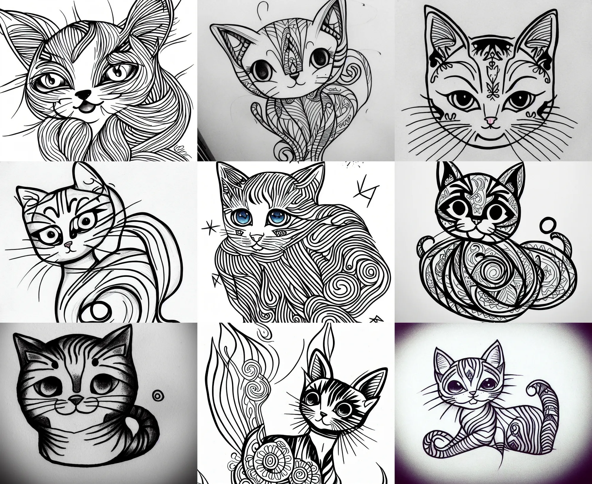 Image similar to Tattoo Design line sketch adorable lineart kitten, bolt lines very aesthetic