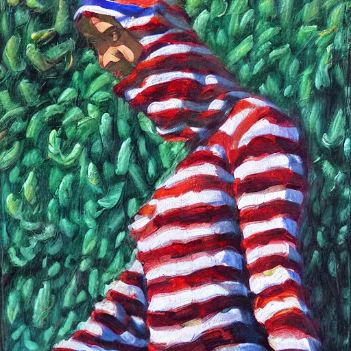 Prompt: where is waldo, painting, oil, colors, sharp shadows, highly detailed, materical, earth tones