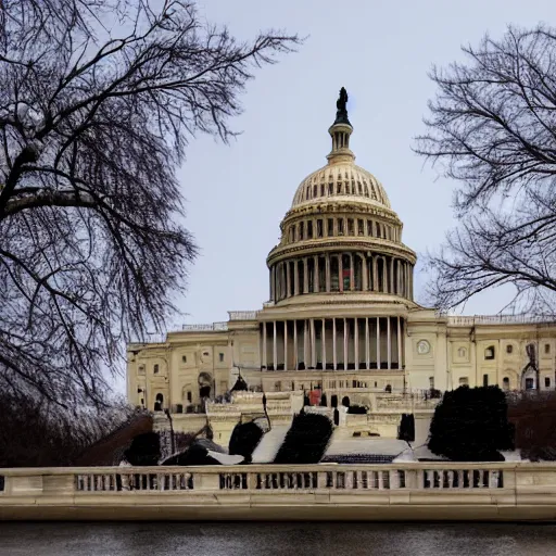 Prompt: Photo of the United States Capitol on January 6 under siege by oranges