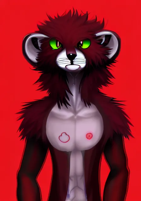 Image similar to furry - male - red - black - weasel - necromancer - fursona uhd ue 5 visual novel pc game expressions