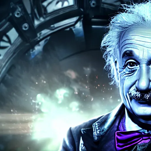 Image similar to albert einstein as willy wonka in gears of war, splash art, movie still, cinematic lighting, dramatic, octane render, long lens, shallow depth of field, bokeh, anamorphic lens flare, 8 k, hyper detailed, 3 5 mm film grain